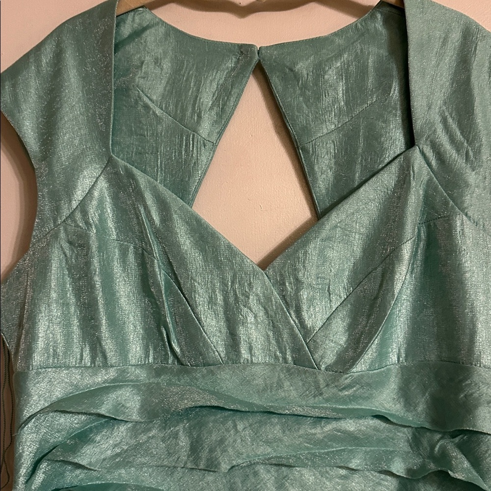 Maggy London One-Shoulder Teal Ruffle Sheath Dress - Picture 3 of 7